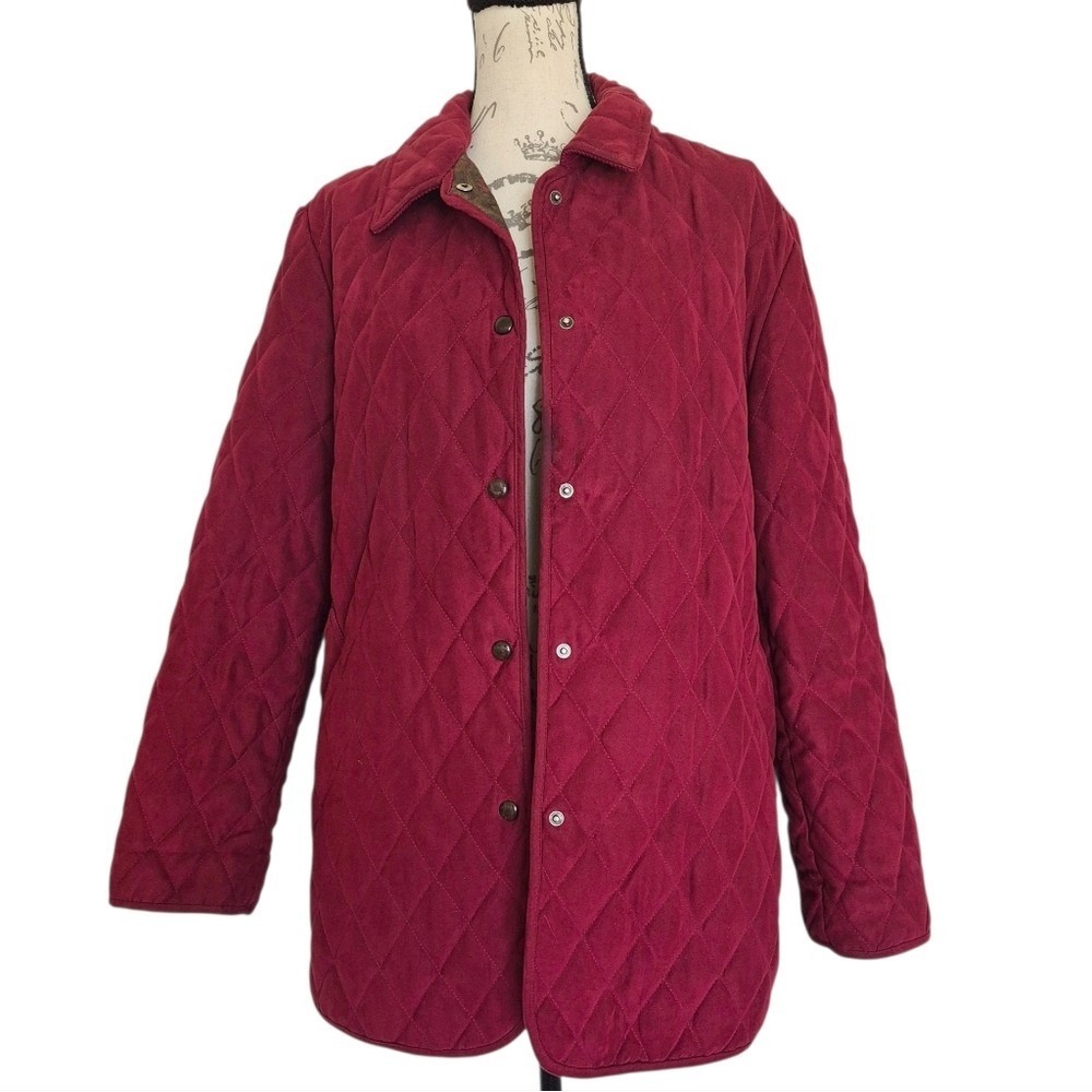 Vintage Talbots Red Quilted Jacket Barn Coat Paisley Lined M Classic Preppy - Picture 4 of 17